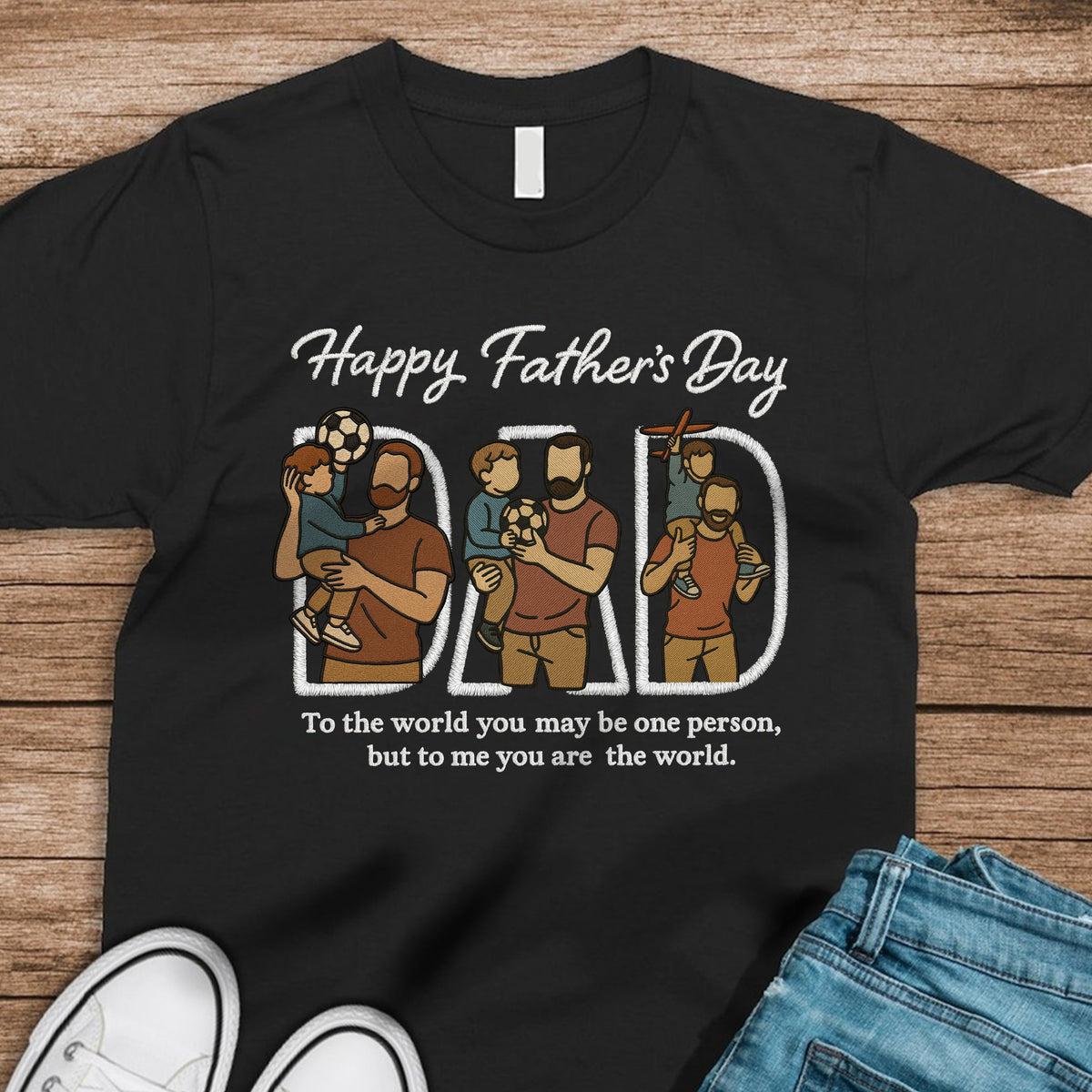 Custom Portrait Photo Happy Father's Day Dad With Kid Embroidered Shirt LM32 893537