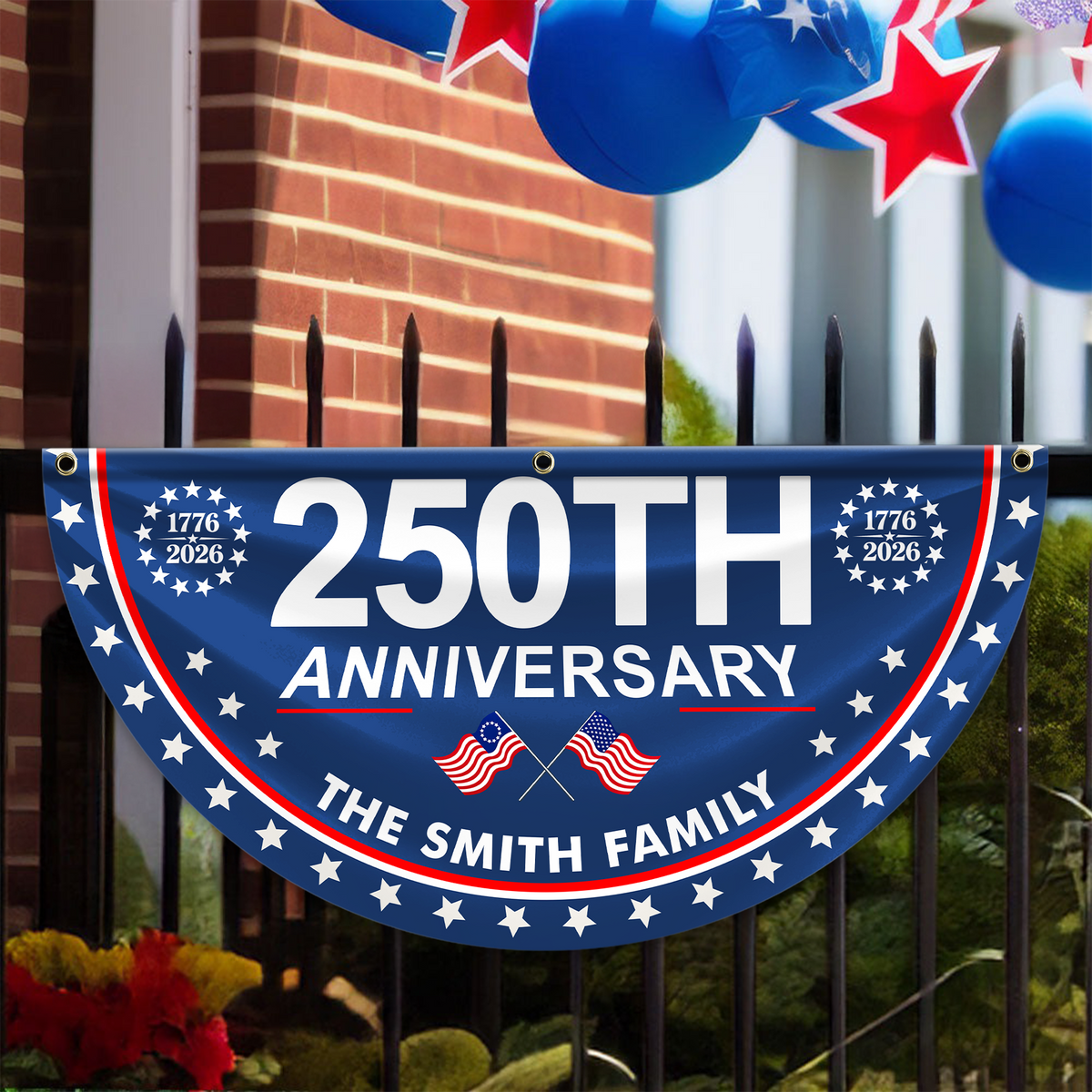 Custom Family Name 250th Anniversary USA 1776 - 2026 Non-Pleated Fan Flag HA75 920906