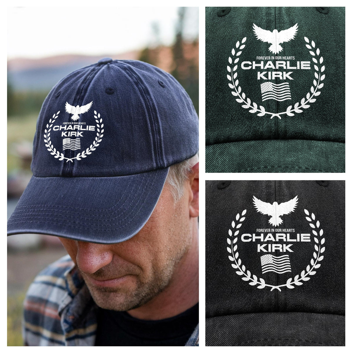 Charlie Kirk Memorial Washed Denim Baseball Cap LM32 65527