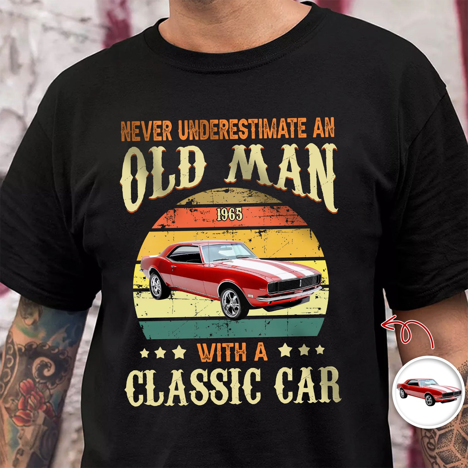 Custom Car Photo Never Underestimate An Old Man With A Classic Car Dark Shirt CH07 896310