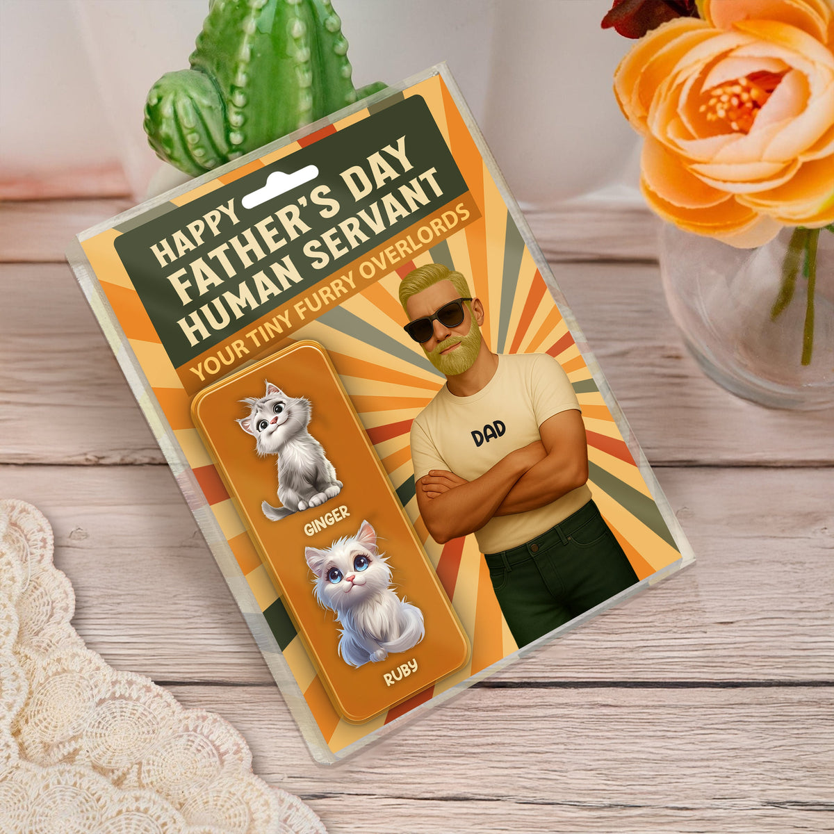 Happy Father's Day Human Servant Cat Dad Figure Personalized Acrylic Block Plaque HA75 892354