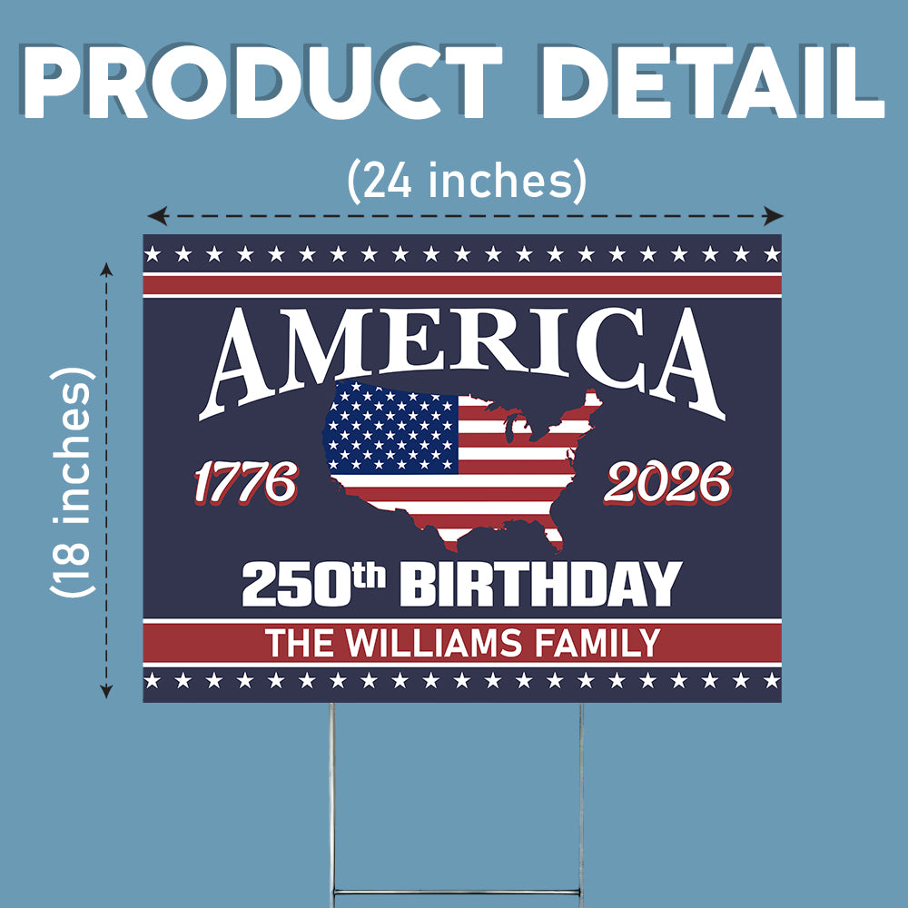 250 Years Of America Birthday 1776-2026 Garden Yard Sign HO82 894602