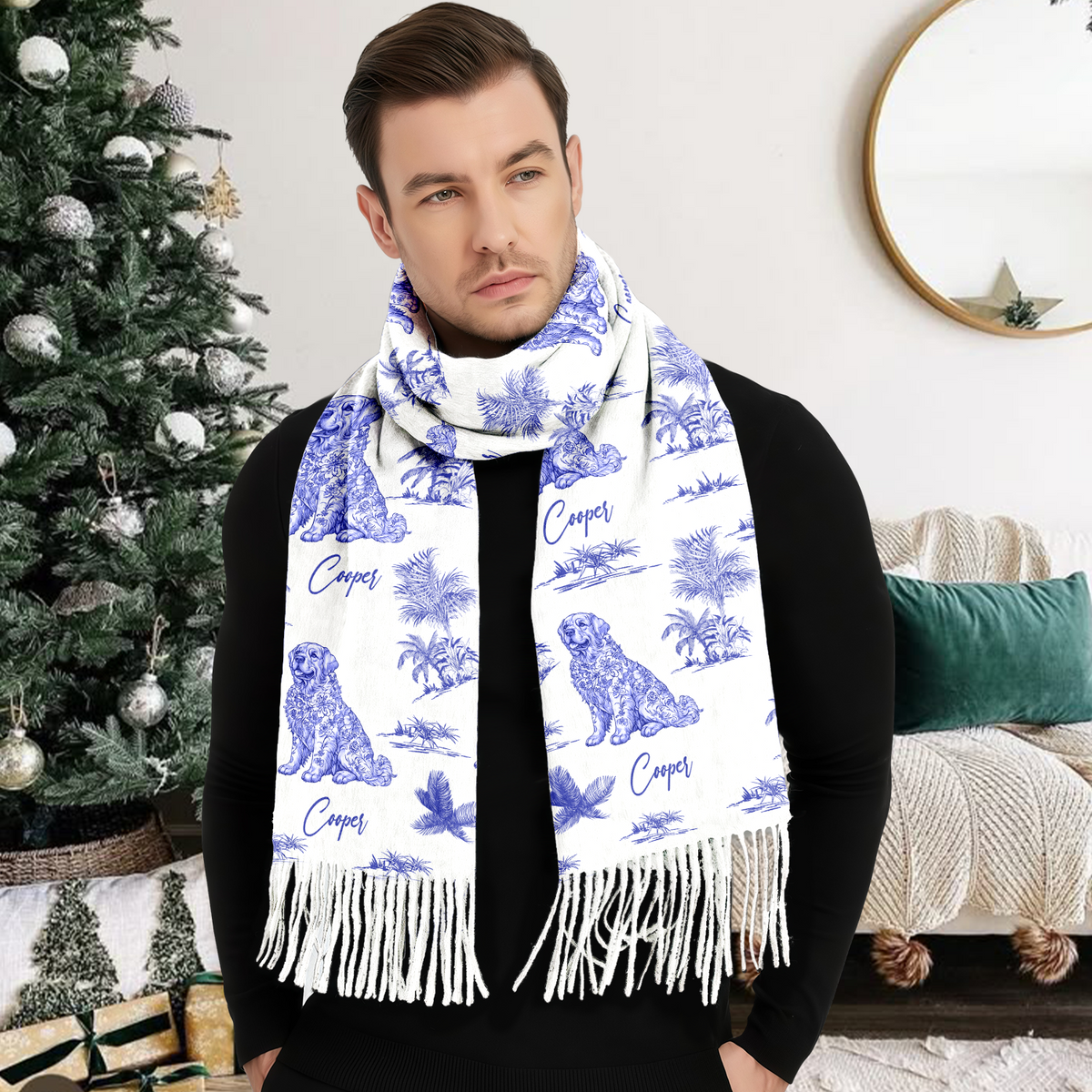 Personalized Dog Breeds Chinoiserie Toile De Jouy Style Scarf HO82 900756