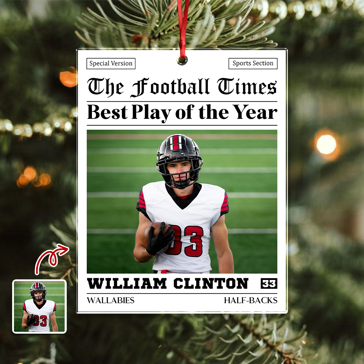Custom Photo The American Football Times Newspaper Acrylic Ornament CH07 899470