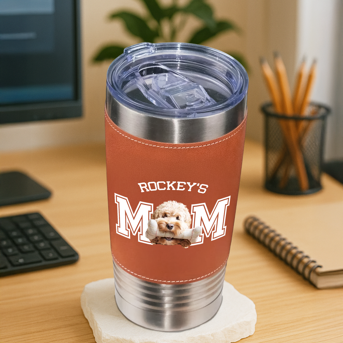 Custom Dog Photo Leather Tumbler TH10 894063