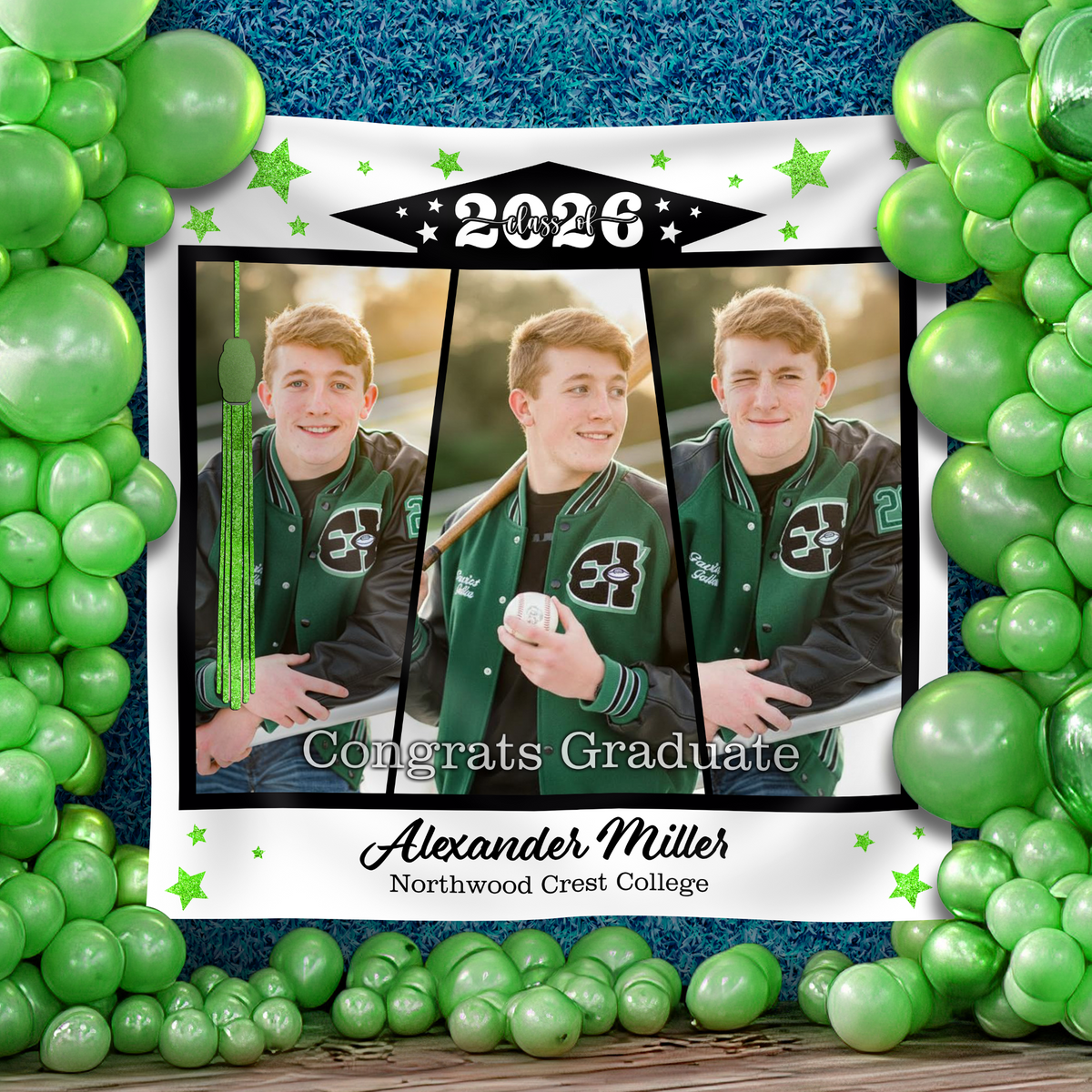 Custom Photo Class of 2026 Glitter Stars Graduation Backdrop, Personalized Congrats Graduate Party Decor LM32 899357