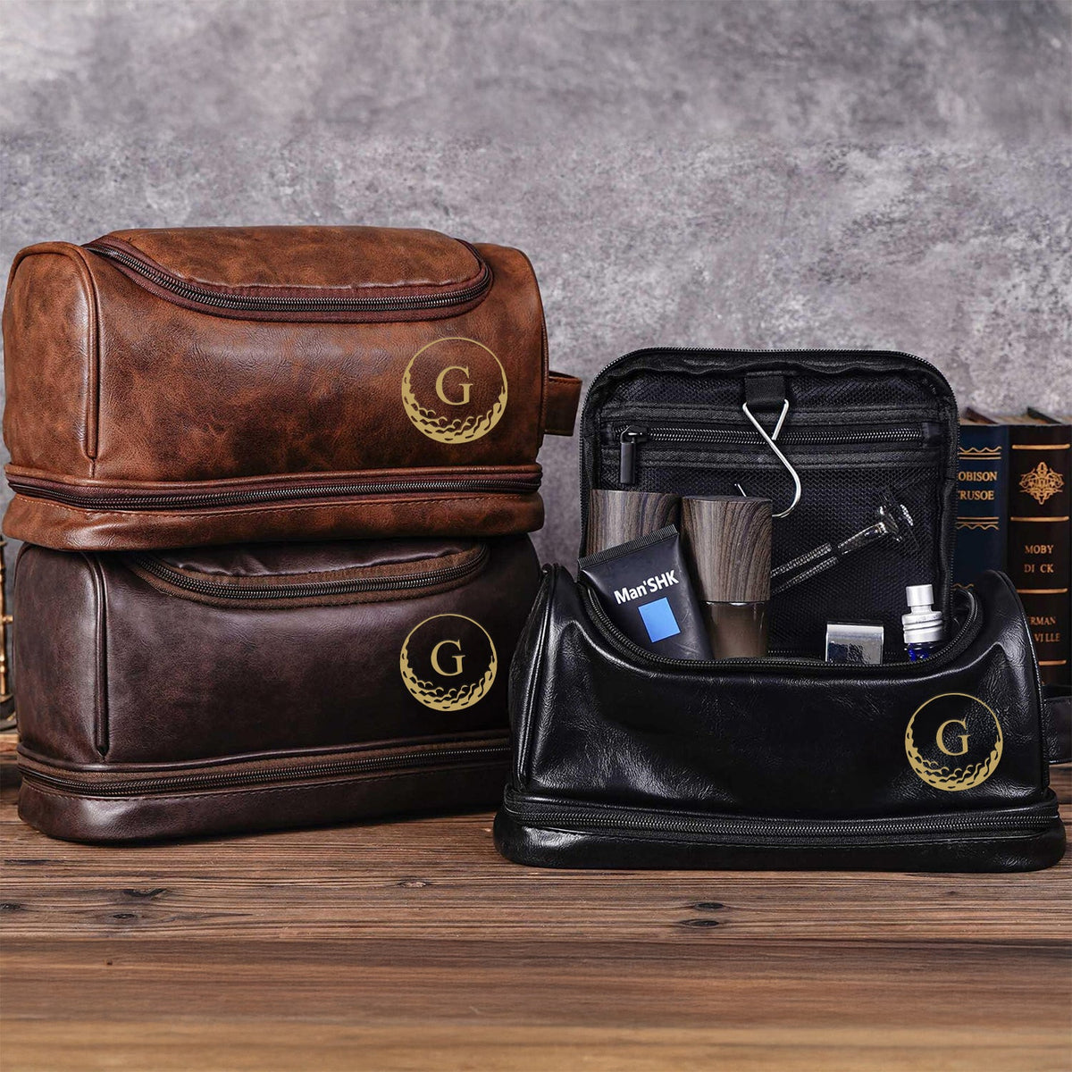 Personalized Golf Engraved Men's Leather Toiletry Bag Gift for Golfer HA75 898586