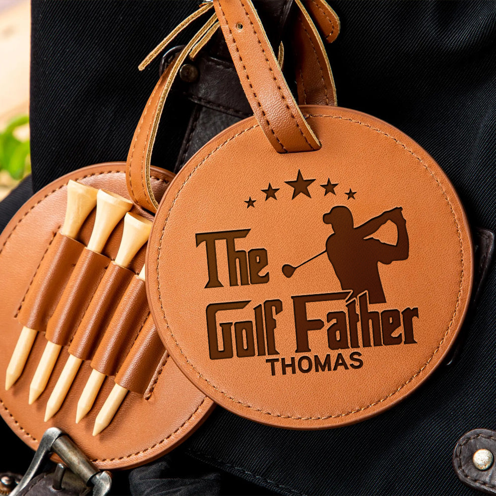 Custom Name The Golf Father Leather Golf Bag Tag Gift with Golf Tees, Personalized Leather Golf Bag Tag Gift with Golf Tees, Gift for Golfer HO82 900816