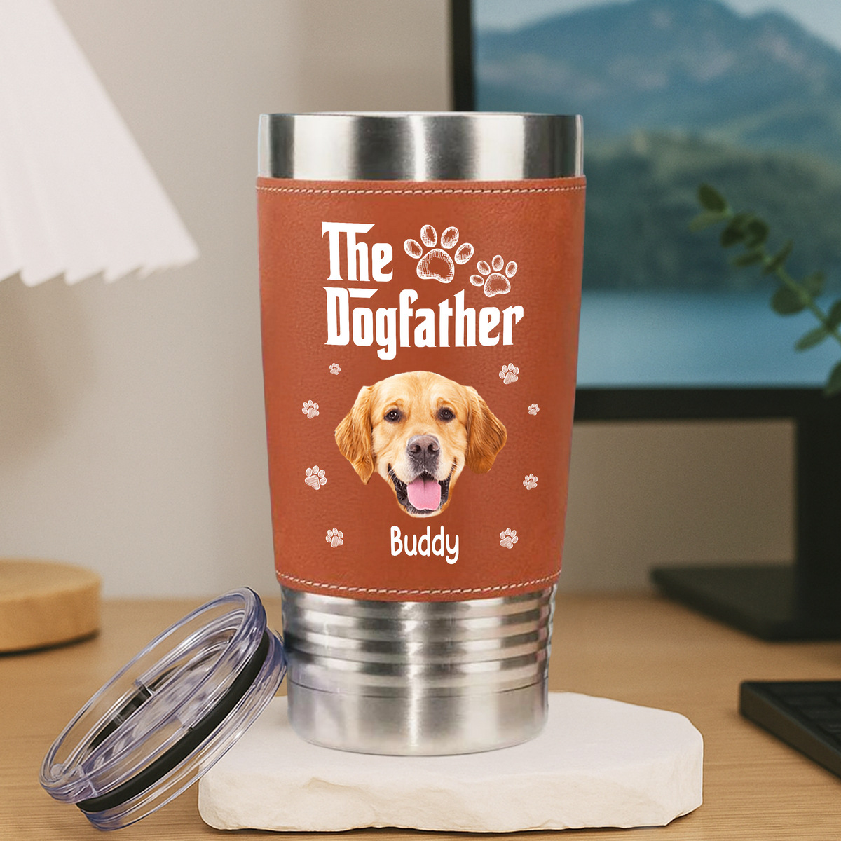 Cool Dog Father - Personalized Custom Leather Tumbler LM32 893697