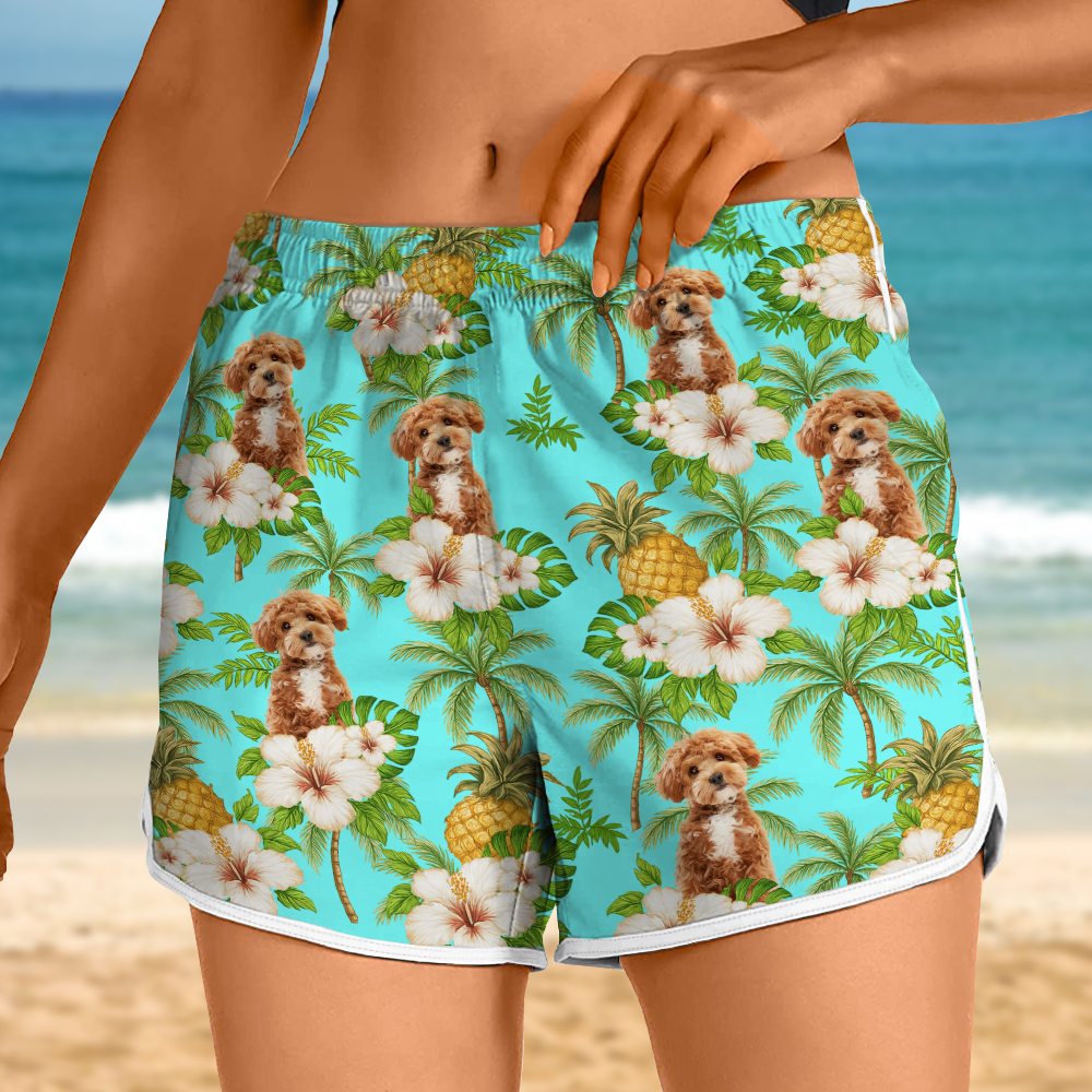 Custom Dog Cat Photo Tropical Pattern Woman's Beach Shorts Gift For Dog Cat Lovers HO82 894276