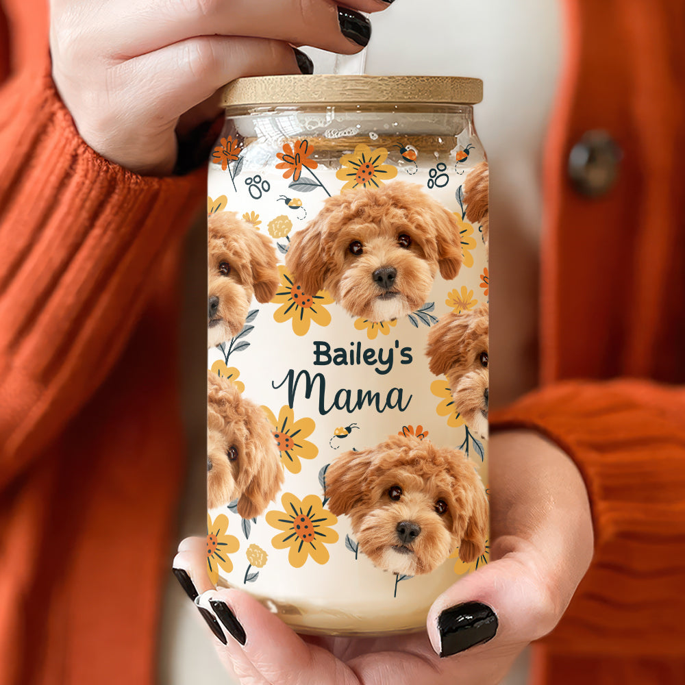 Custom Dog Photo Floral Glass Can With Lid Christmas Gift For Family TH10 896895