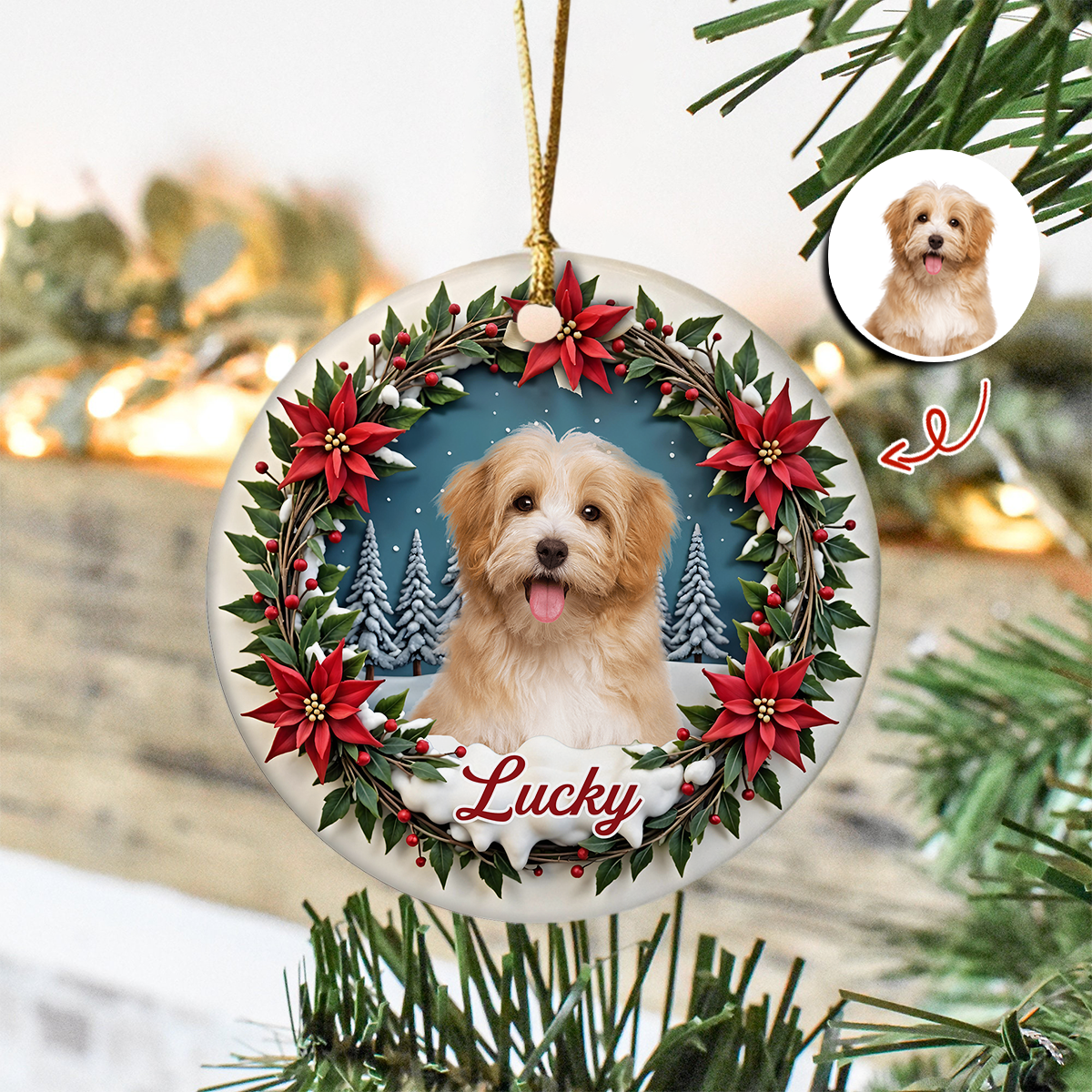 Custom Photo Dog Personalized Ceramic Ornament For Christmas HA75 897060