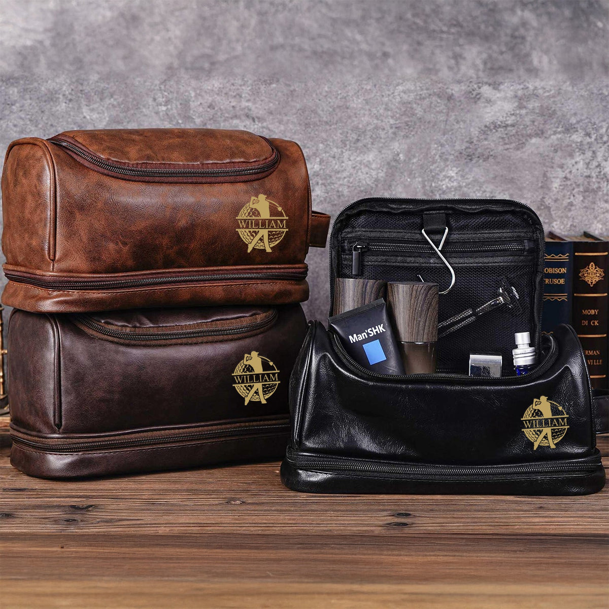 Custom Name Personalized Golf Engraved Men's Leather Toiletry Bag Gift for Golfer HA75 898588