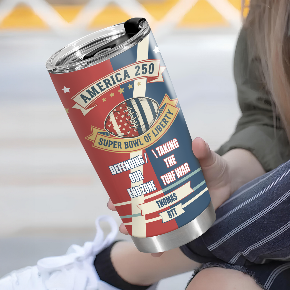 Personalized Name Super Bowl Of Liberty America 250 Football Giff Fat Tumbler LM32 897879