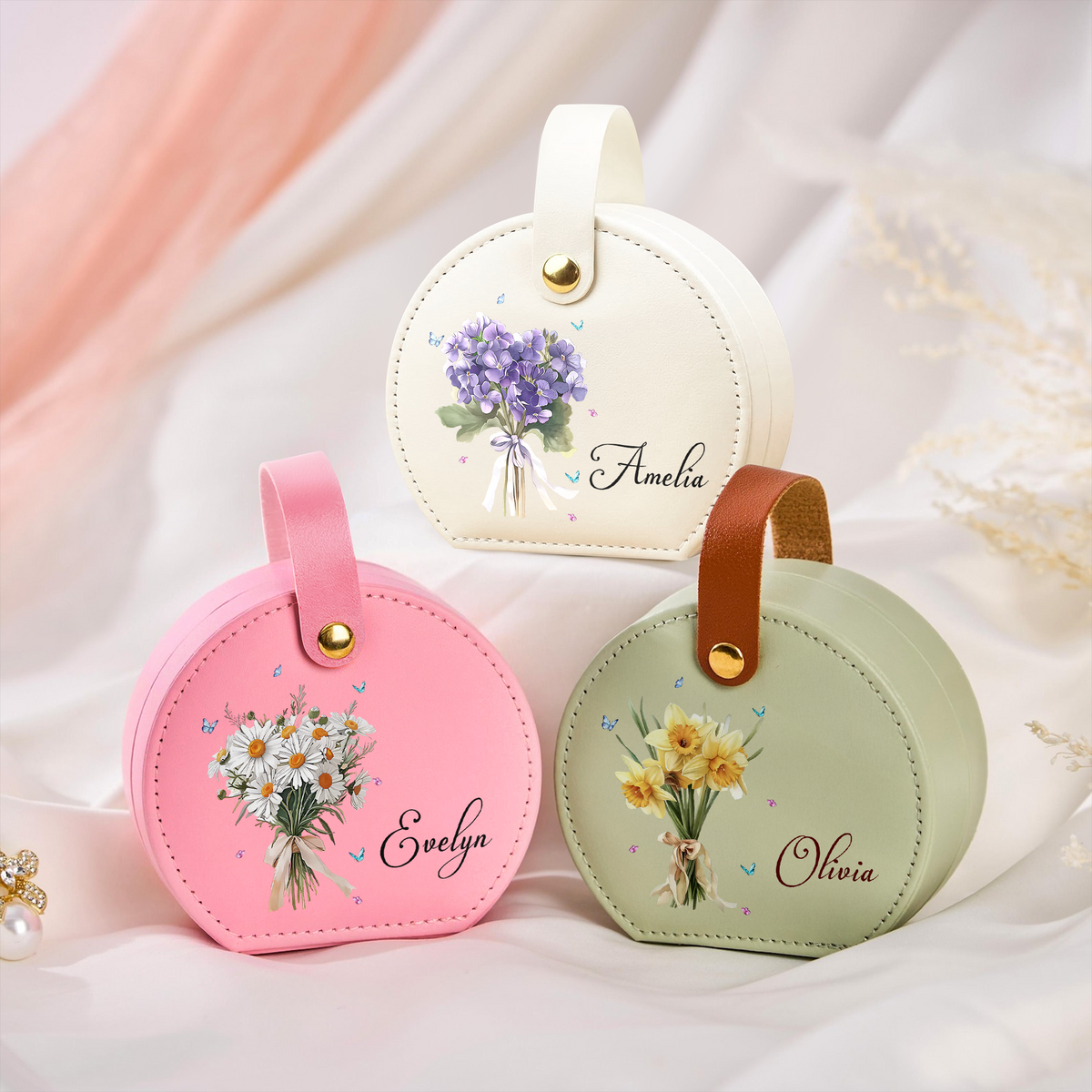 Birthmonth Flower - Personalized Travel Jewelry Box With Handle HA75 892848