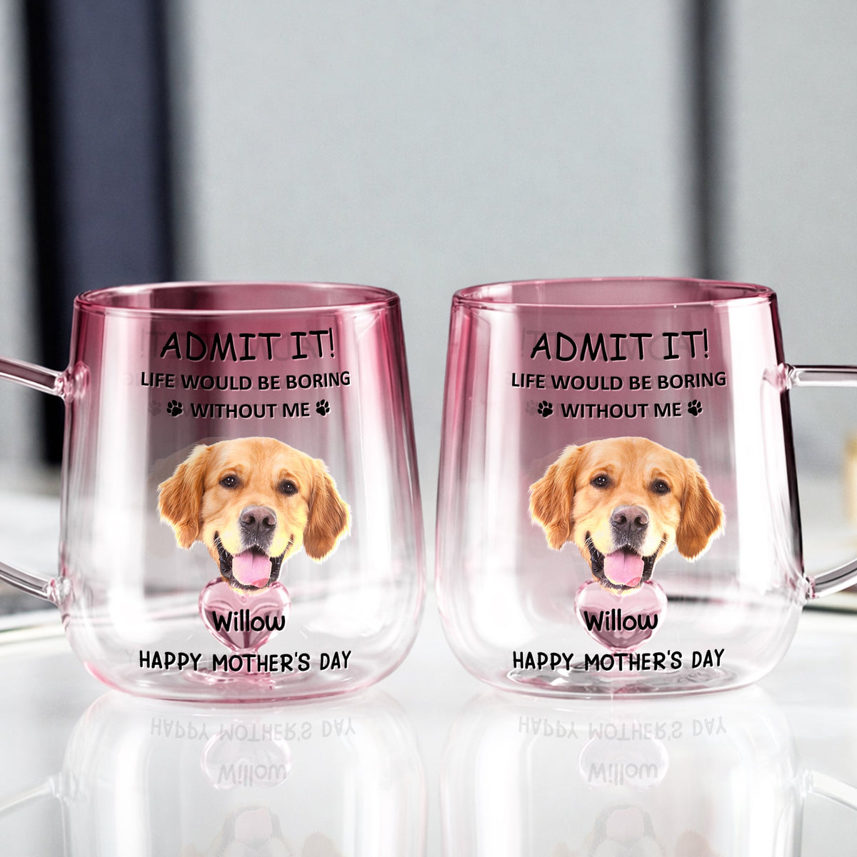 Custom Photo Life Would Be Boring Without Me Dog Cat Pink Gradient Glass Mug HO82 901794