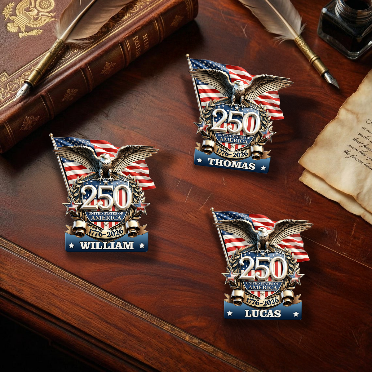 Custom Name United States Of America 250th Anniversary 1776-2026 Eagle Stainless Steel Metal Pin LM32 899535