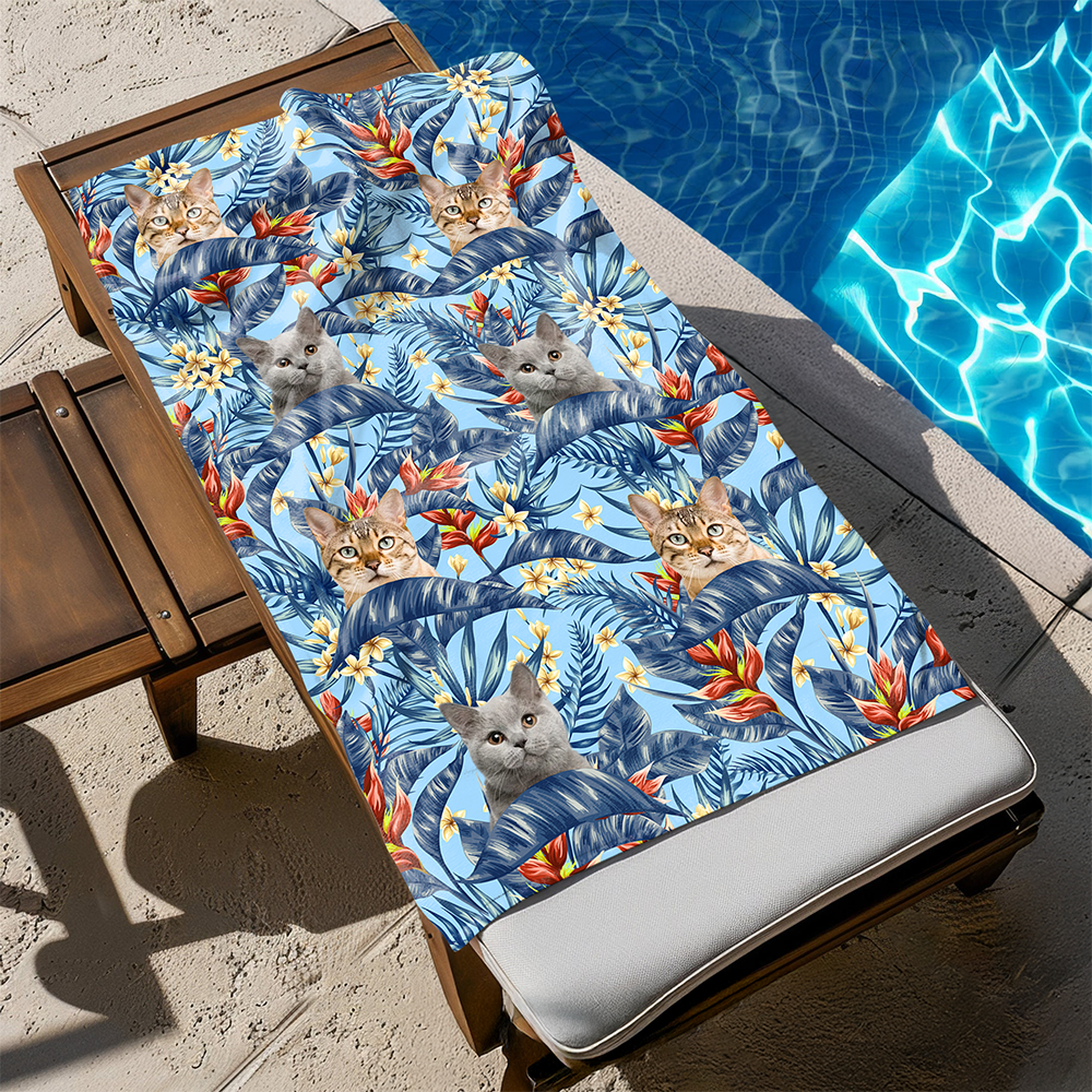 Custom Hawaii In The Air Face Cat Photo Beach Towel HO82 894010
