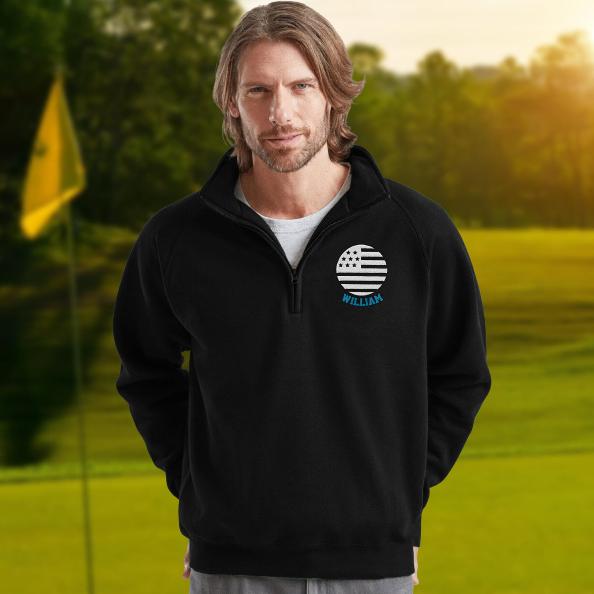 Personalized Name US Flag Embroidered Quarter Zip Sweater, Unique Enthusiast Gift HA75 898634
