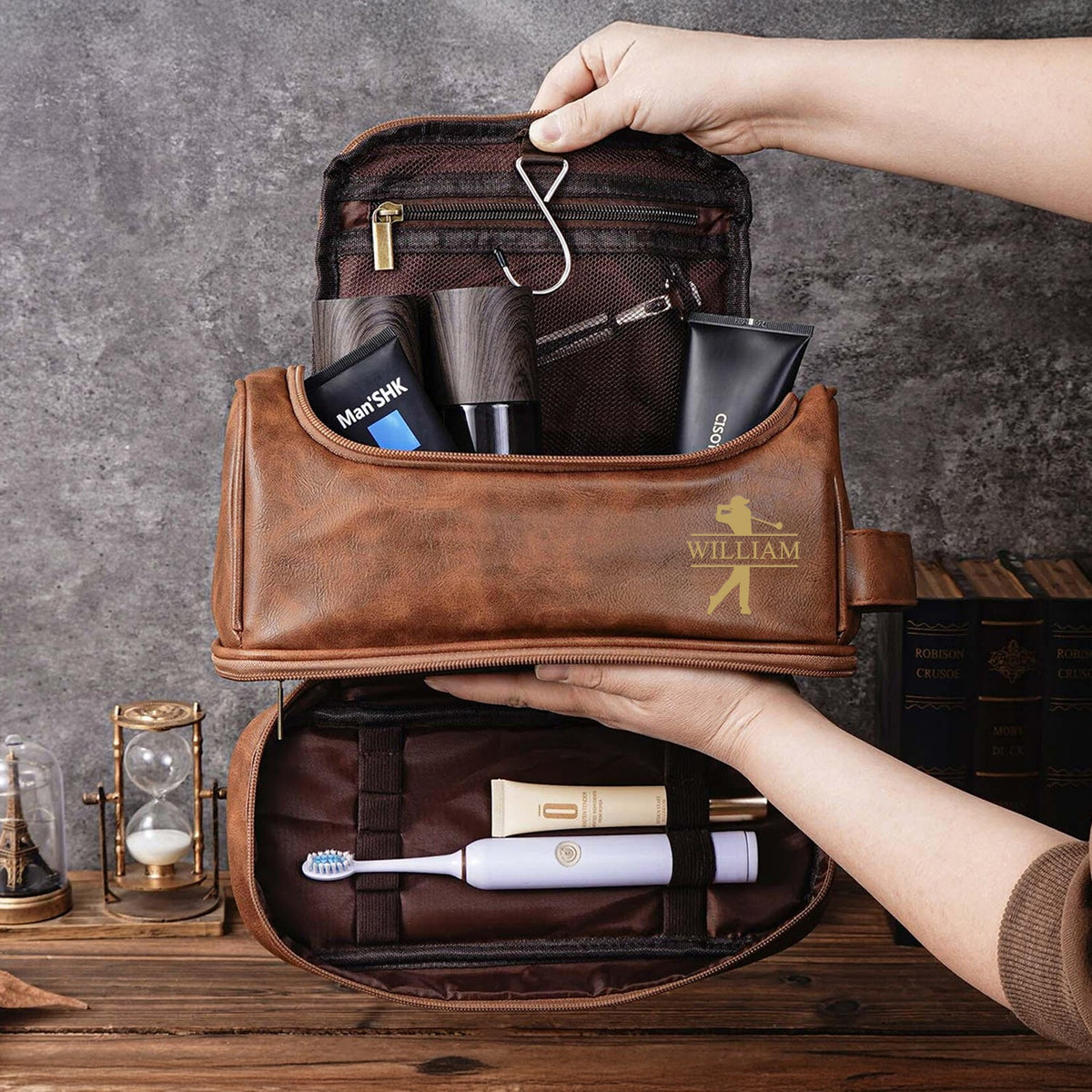 Personalized Golf Engraved Men's Leather Toiletry Bag Gift for Golfer HA75 898586