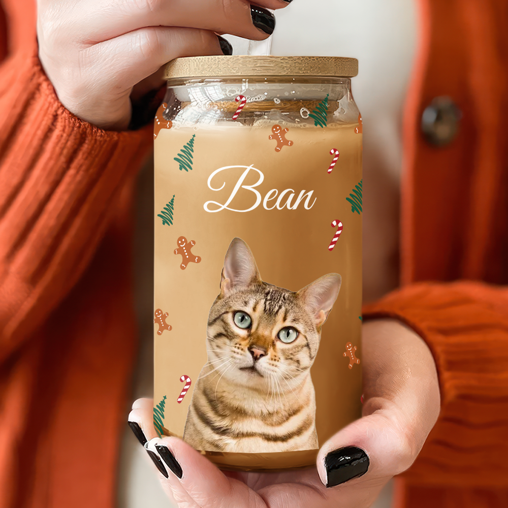Custom Photo Dog With Snow Glass Can With Lid For Dog Lovers CH07 899106