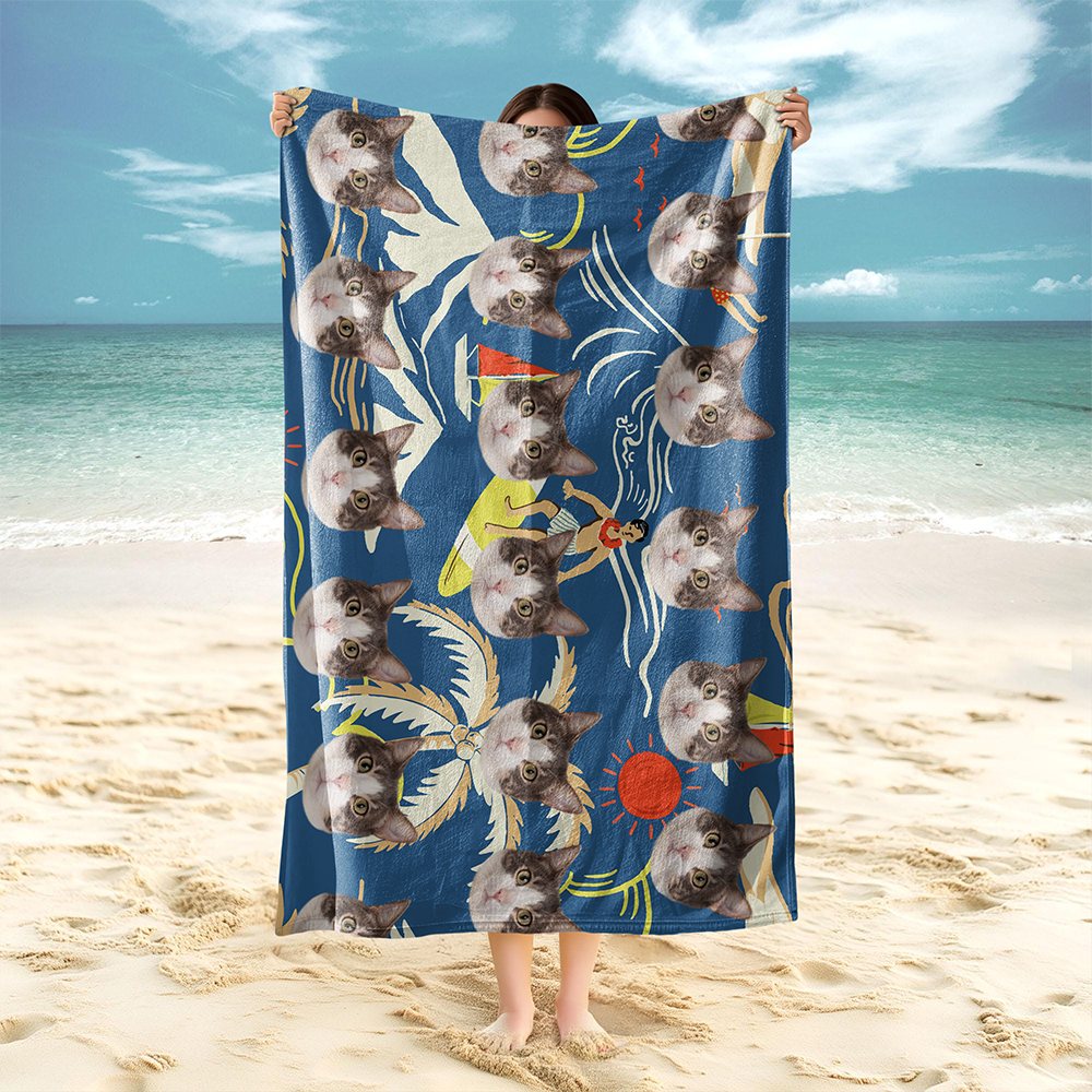 Custom Cute Cat Face Tropical Party Summer Beach Towels LM32 893467