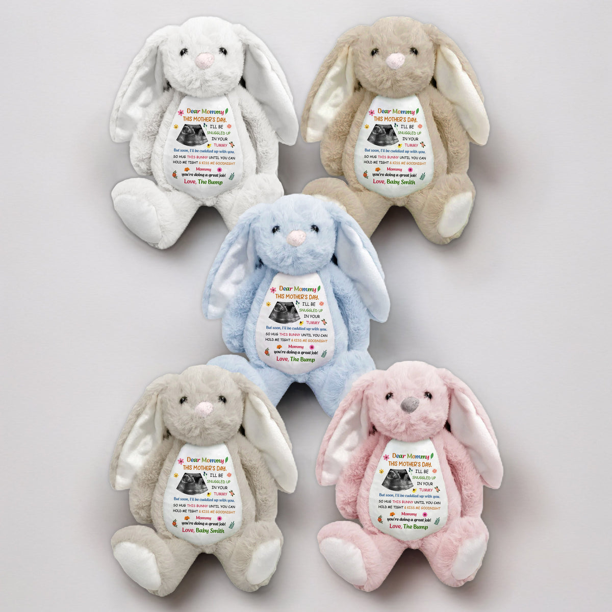 Custom Baby Bump Photo - Personalized This Mother's Day I'll Be Snuggled Up In Your Tummy Bunny Plush CH07 895308