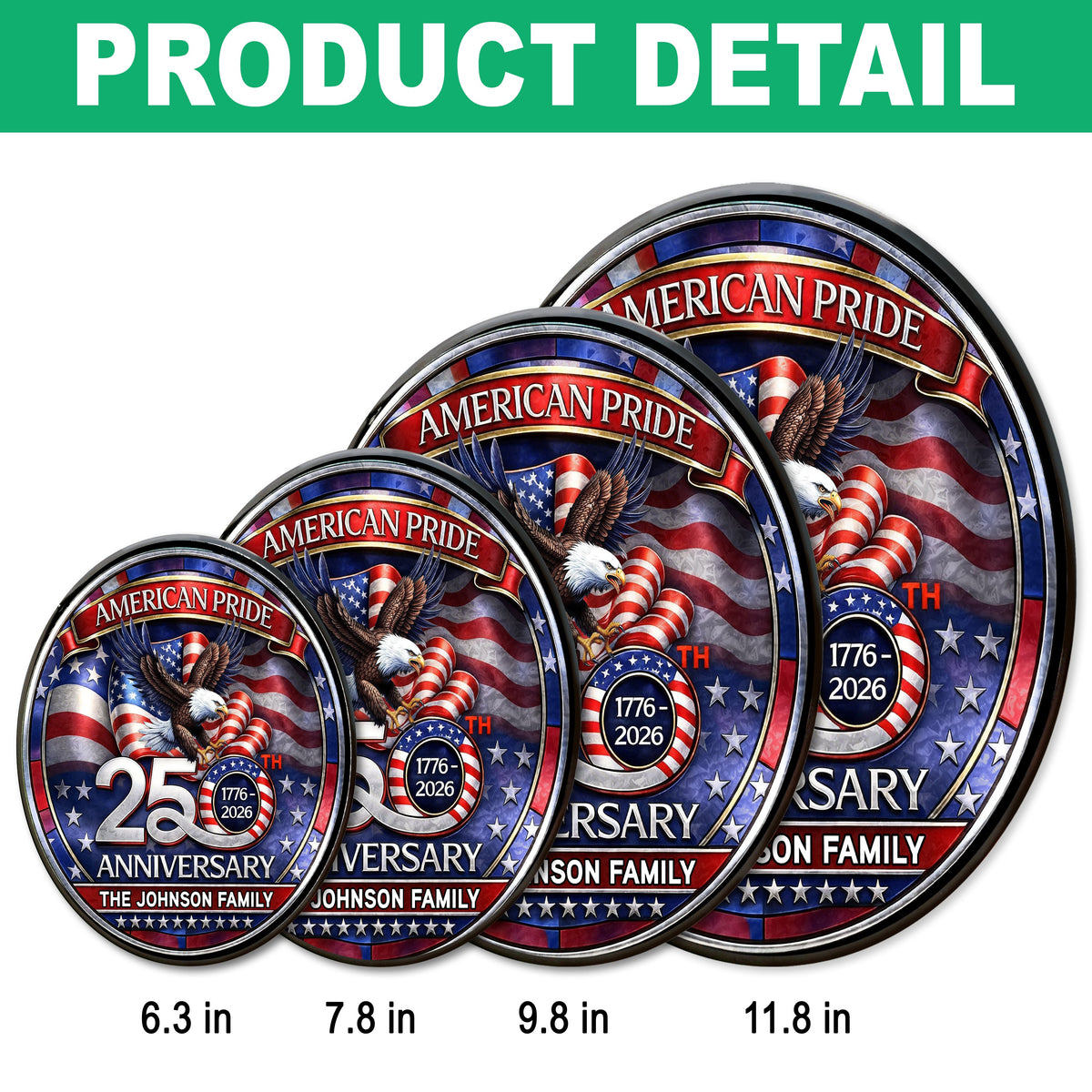 Custom Family Name American Pride Patriotic 250th Anniversary Eagle 1776–2026 Stained Glass Suncatcher HO82 901486