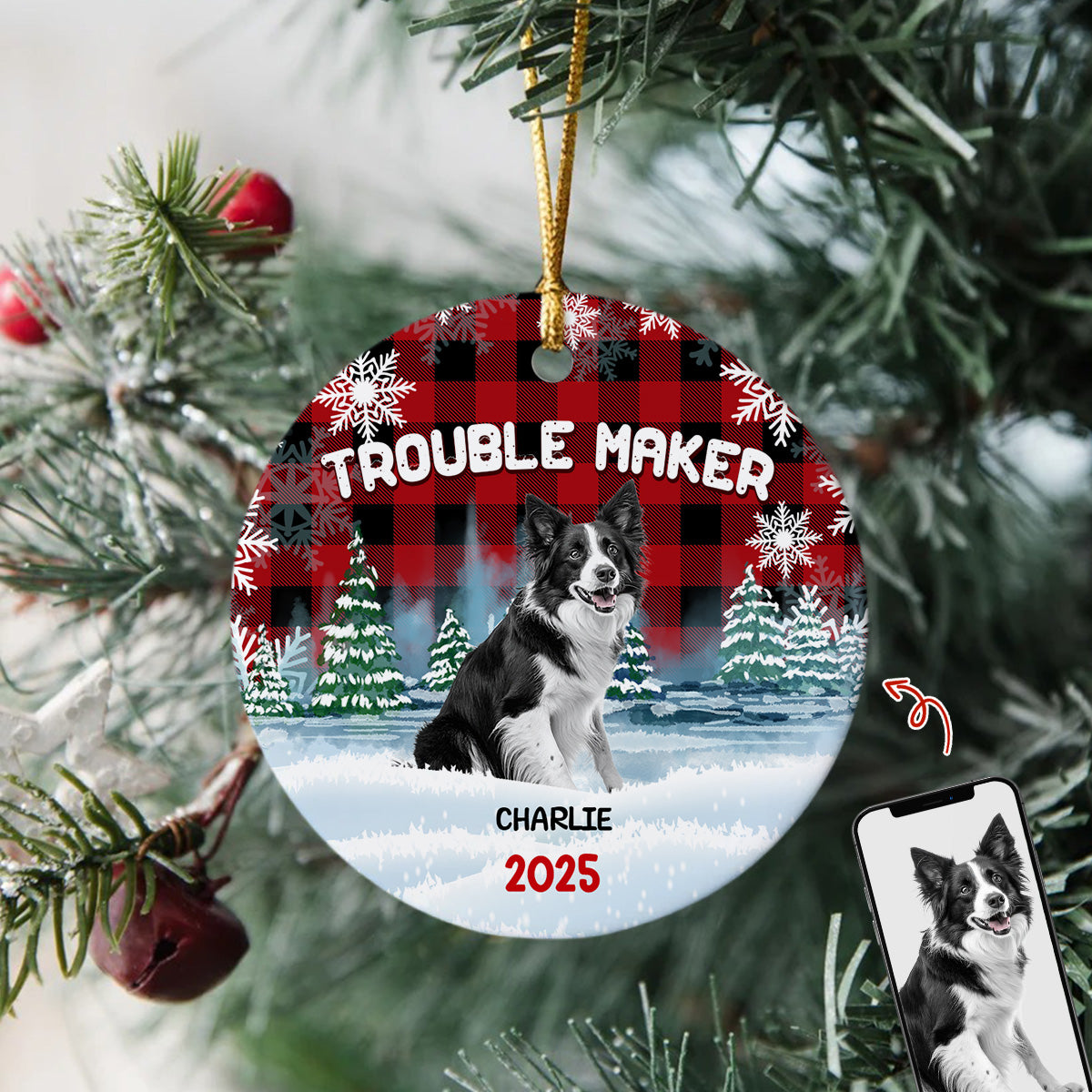Custom Dog And Cat Photo Double Trouble Ceramic Ornament Gift For Dog Cat Lover HO82 894644