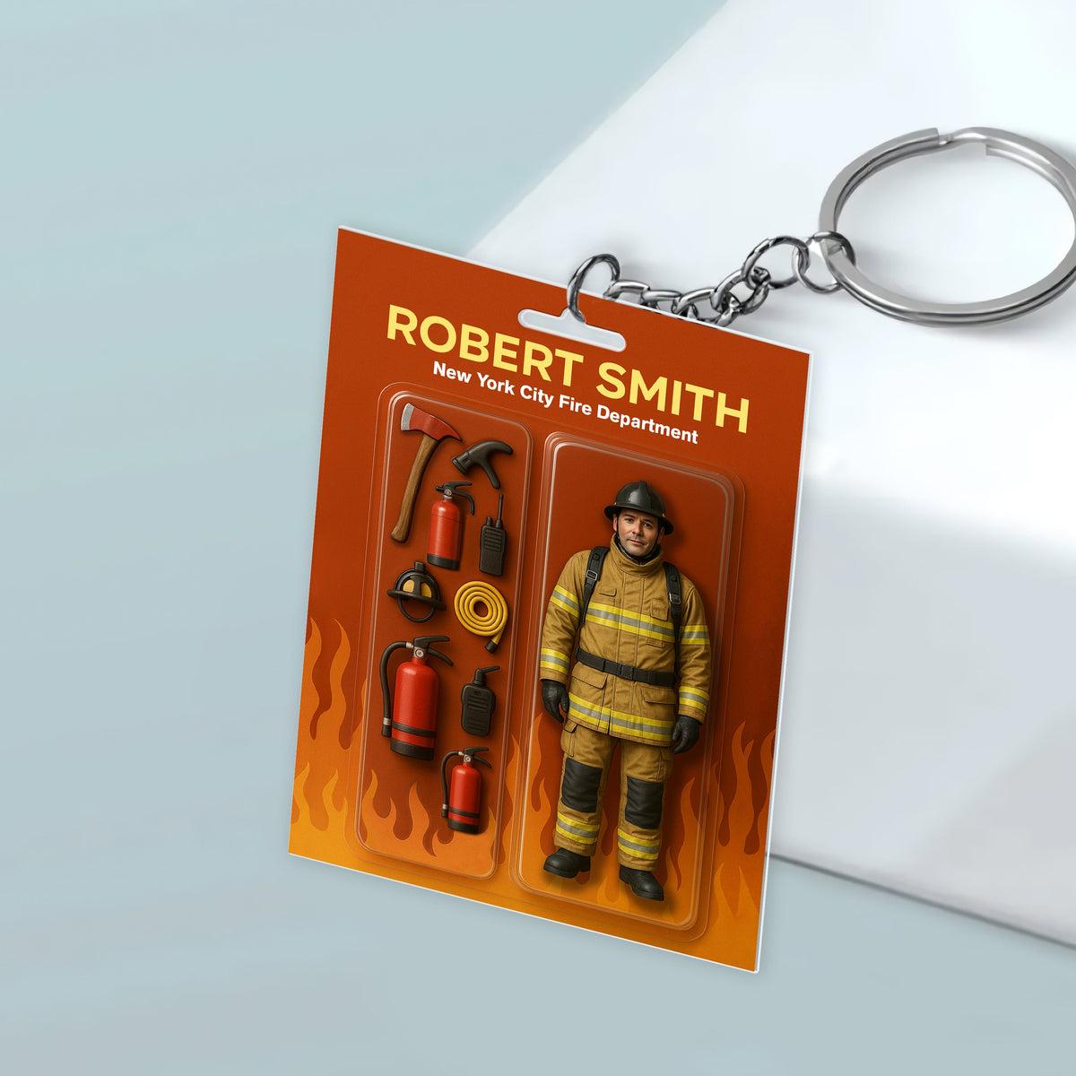 Custom Photo Firefighter Figure Acrylic Keychain Gift For Dad HO82 894218