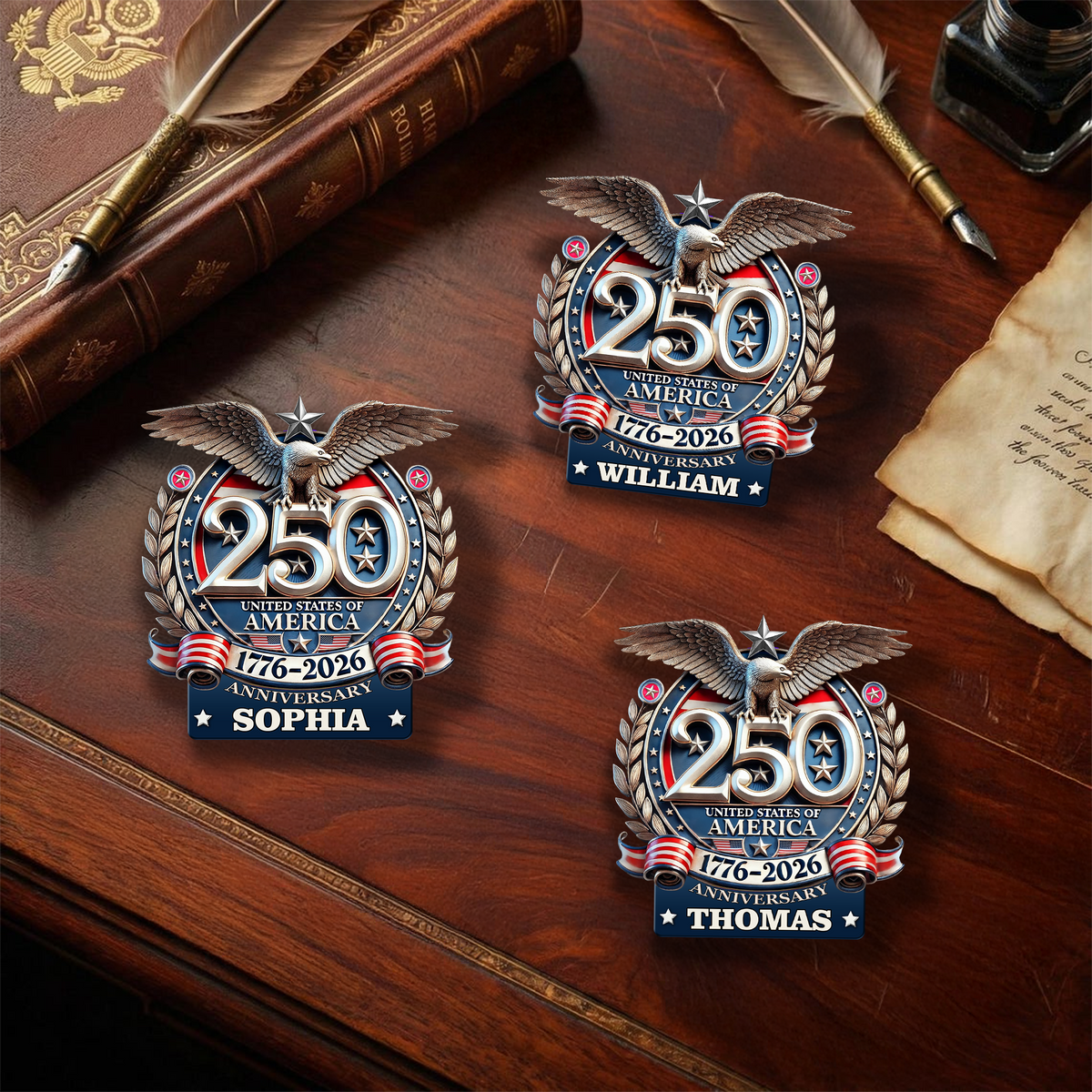Custom Name United States Of America 250th Anniversary 1776-2026 Eagle Stainless Steel Metal Pin LM32 899523