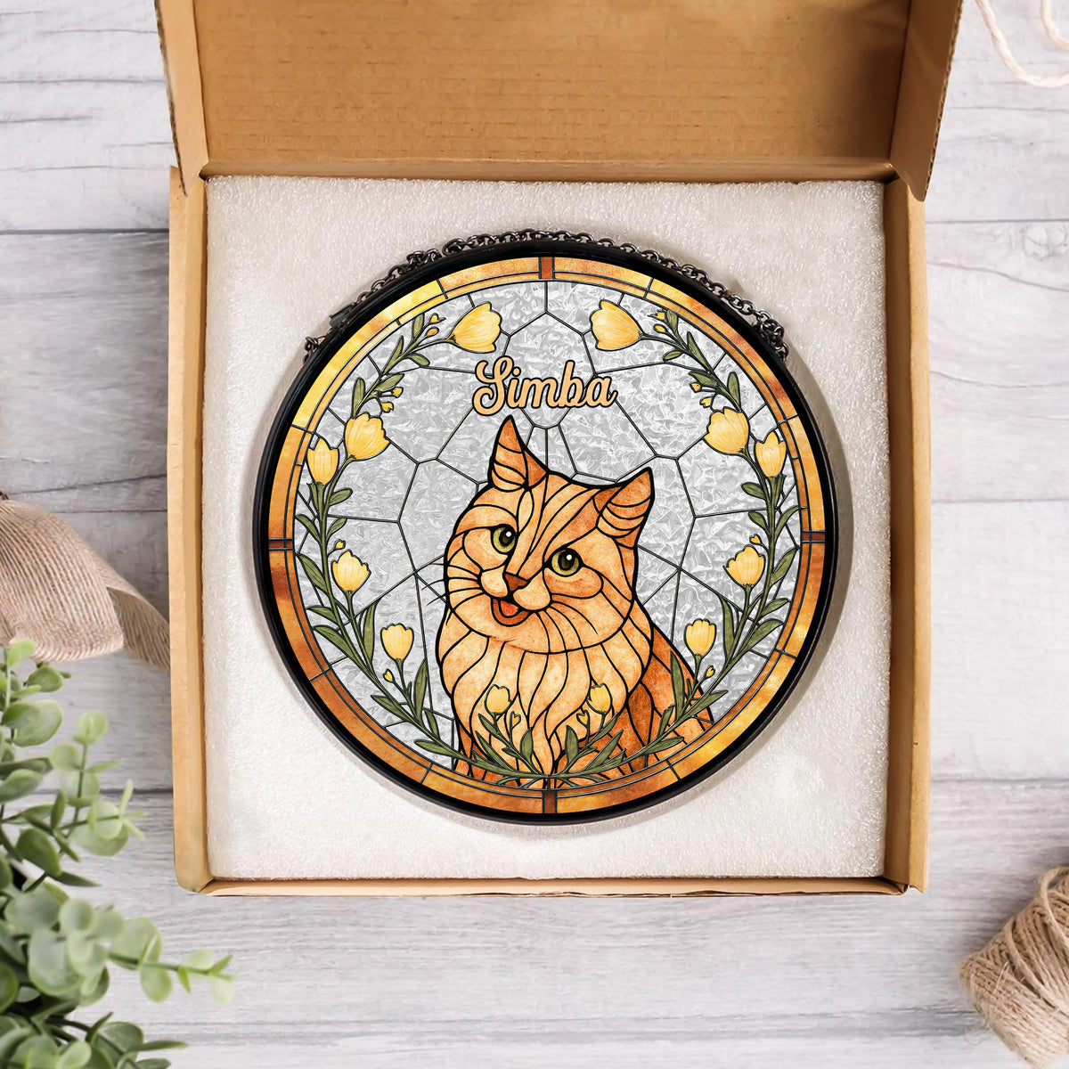 Custom Cat Photo With Flower Memorial Stained Glass Suncatcher, Pet Loss Gift HO82 894328