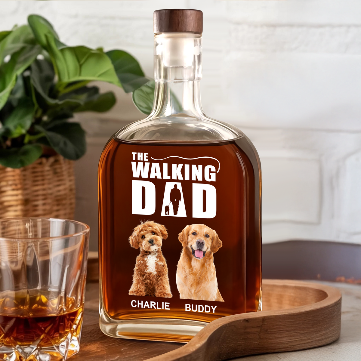 Custom Photo Walking The Dog - Personalized Whiskey Bottle HO82 894140