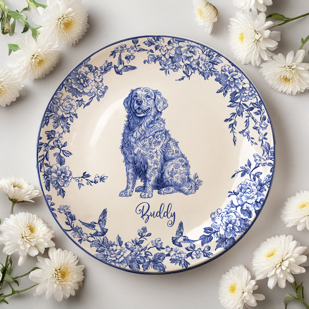 Custom Dog Breeds Chinoiserie Toile De Jouy Style Personalized Ceramic Plate HA75 892532