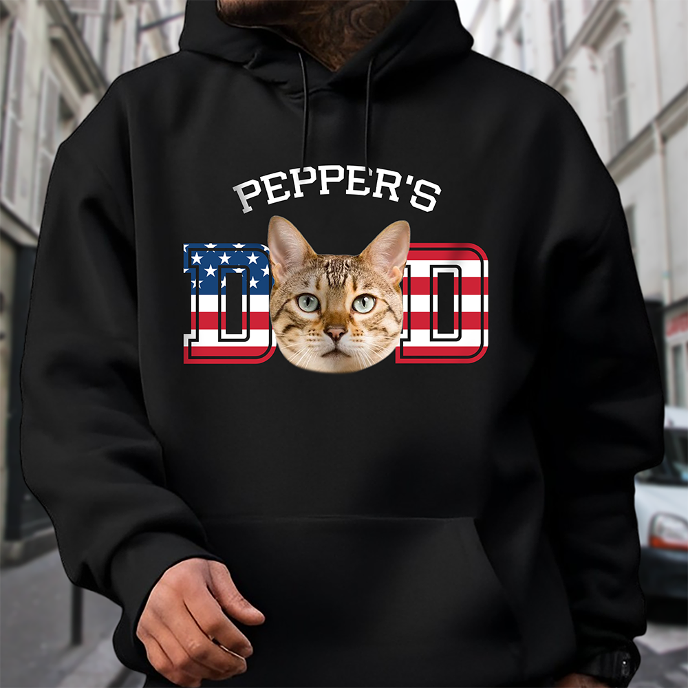 Custom Photo Cat - Cat's Dad US Flag Dark Shirt HA75 892424