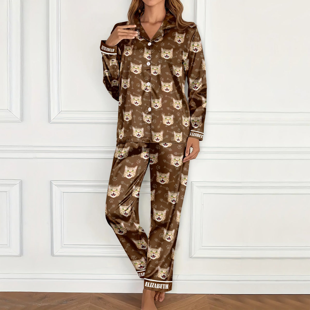 Custom Photo Dog Cat Christmas Satin Pajamas With Line TH10 894443