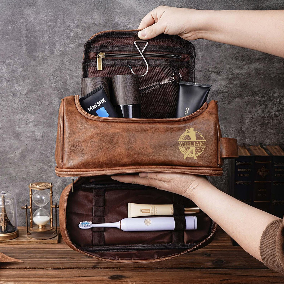 Custom Name Personalized Golf Engraved Men's Leather Toiletry Bag Gift for Golfer HA75 898588