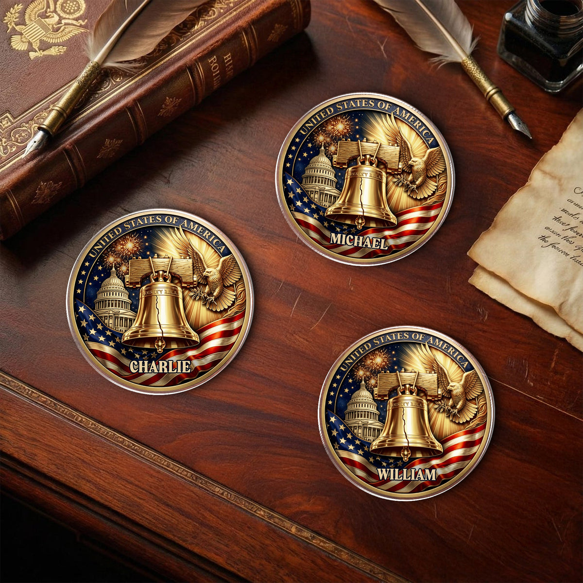 Custom Name USA Semiquincentennial 1776-2026 Liberty Bell & Eagle Badge Acrylic Pin HO82 901824