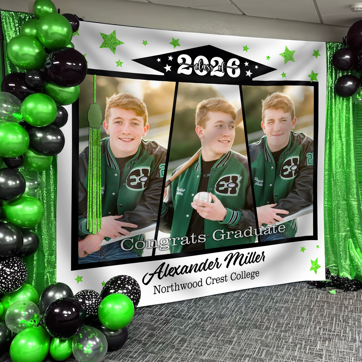 Custom Photo Class of 2026 Glitter Stars Graduation Backdrop, Personalized Congrats Graduate Party Decor LM32 899357