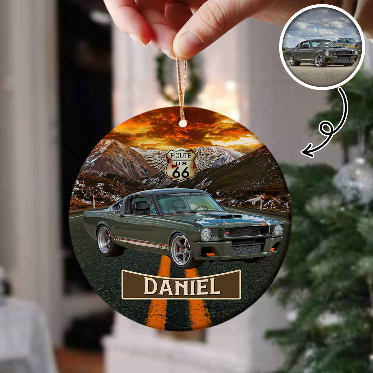 Vintage Route 66 - Personalized Car Photo Ceramic Ornament HA75 897256