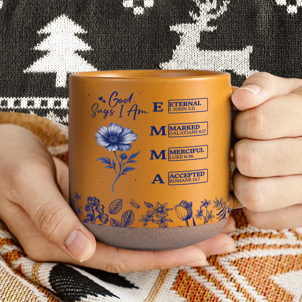 God Says I Am Name Letter In Bible Birth Flower Toile De Jouy Style - Personalized Pottery Mug HO82 894590