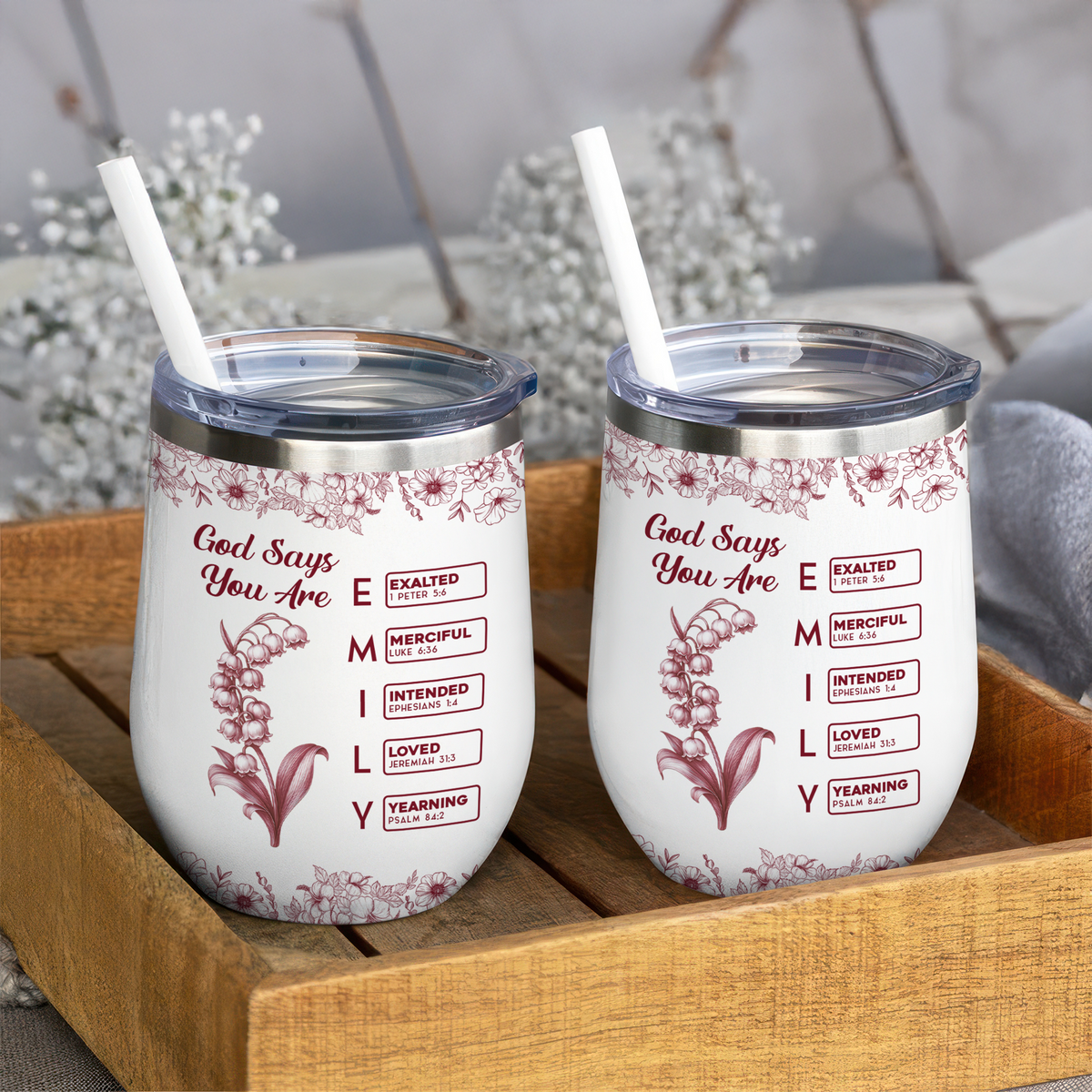 God Says I Am Name Letter In Bible Toile De Jouy Style - Personalized Wine Tumbler CH07 896826