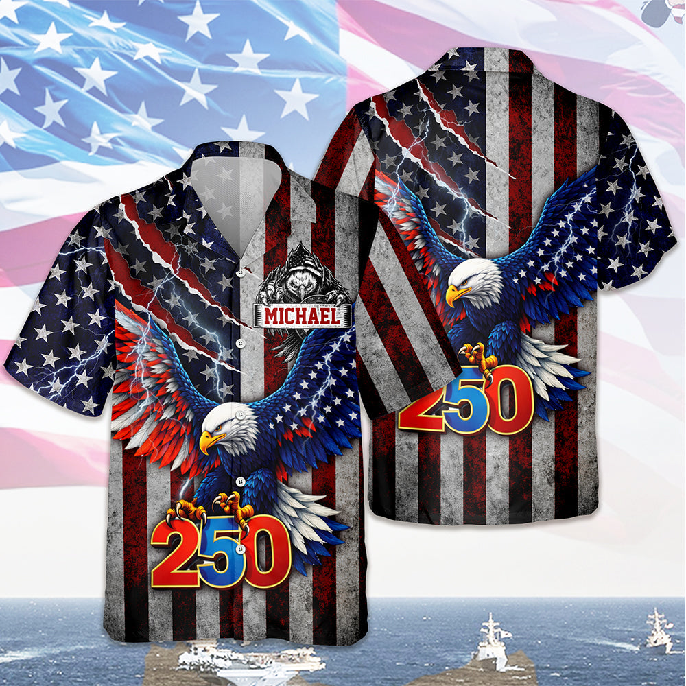 Personalized Name Eagle USA Retro Flag 250 Anniversary Hawaiian Shirt LM32 899697