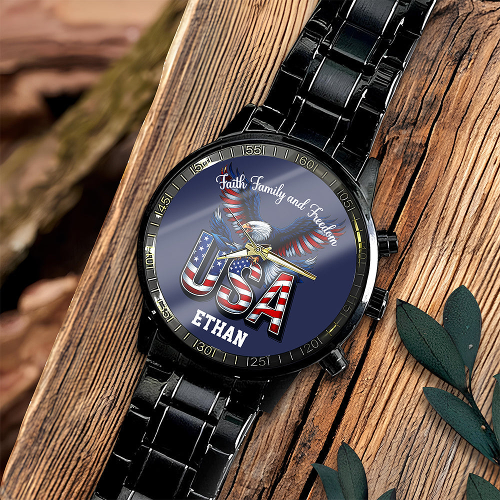 Custom Name Faith, Family & Freedom America 250 Years Men's Wrist Watch HO82 901644