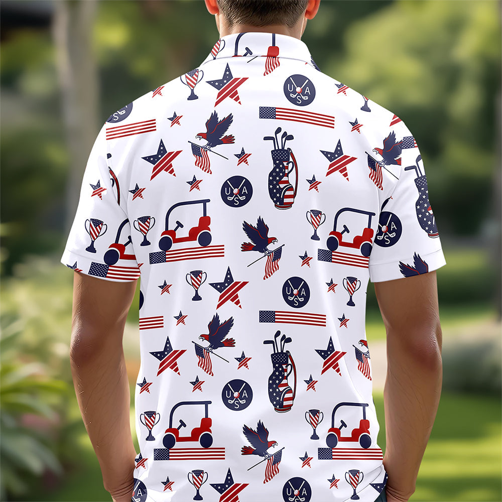 Custom Name Personalized Golf Ball Pattern America Flag Patriotic Polo Shirt HA75 898710