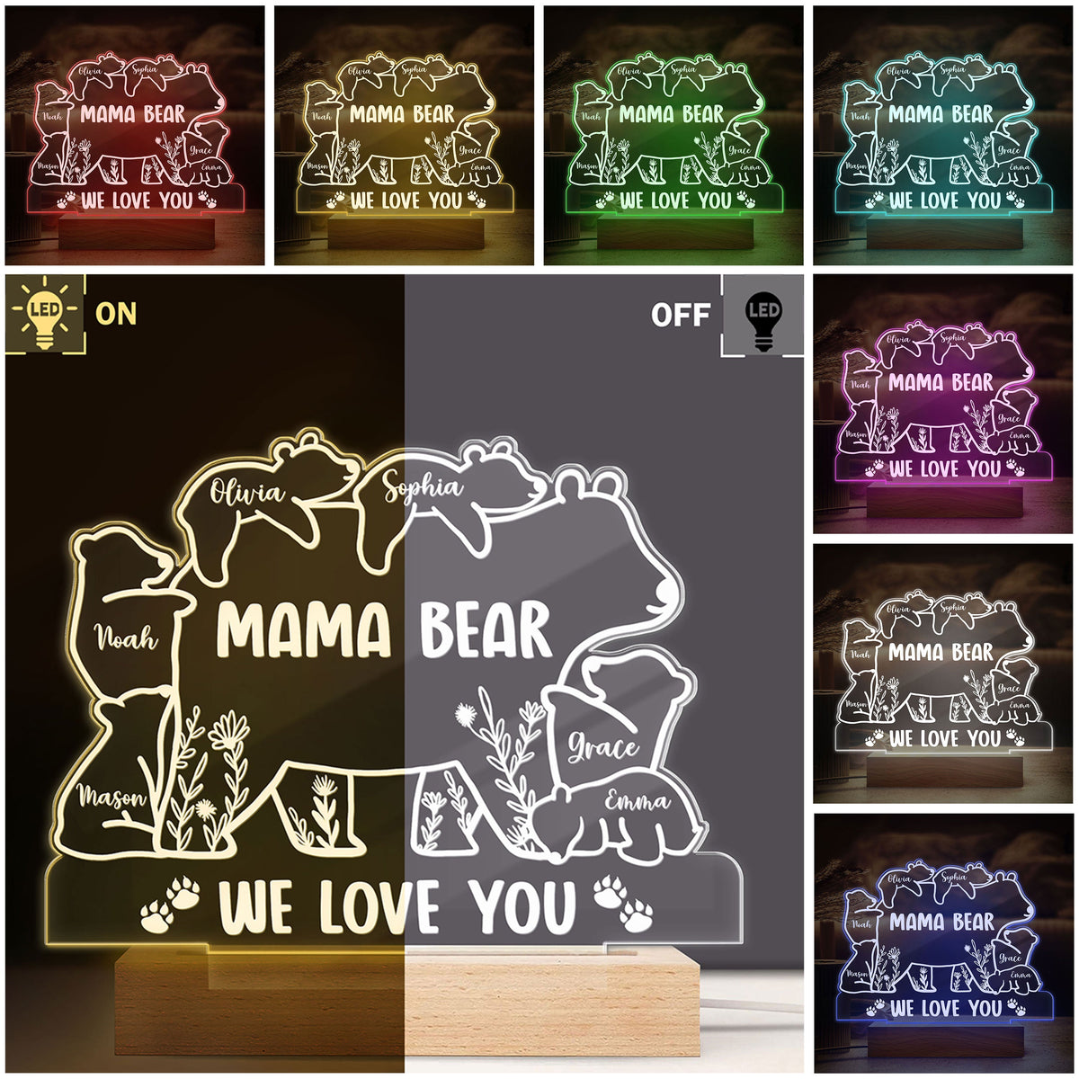 Mama Bear We Love You Personalized LED Night Light Gift For Mom Grandma CH07 895310
