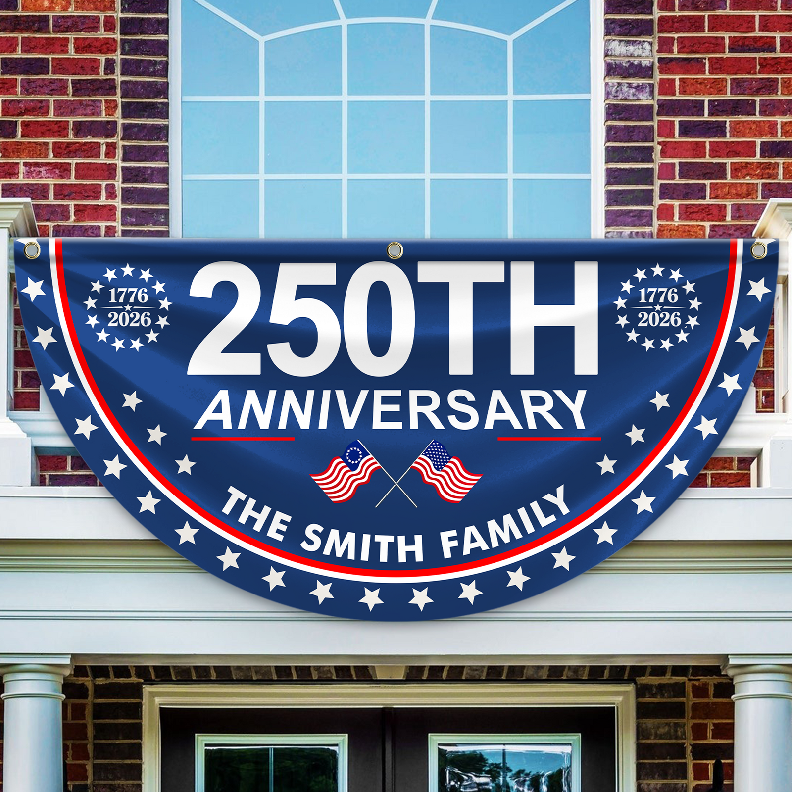 Custom Family Name 250th Anniversary USA 1776 - 2026 Non-Pleated Fan Flag HA75 920906