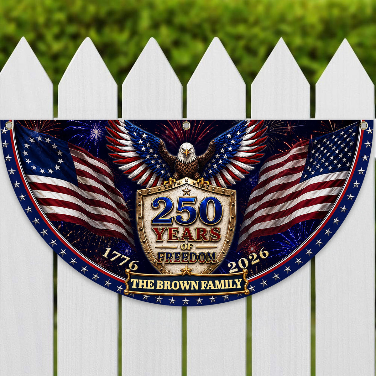 Custom Family Name 250th Birthday Party Patriotic Shield Eagle Non-Pleated Fan Flag CH07 911692