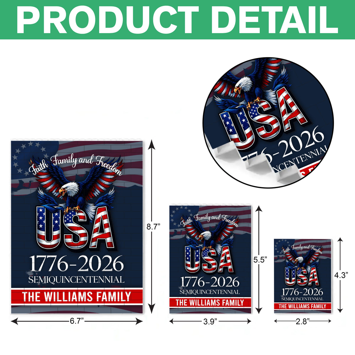 Custom Name Faith, Family & Freedom America 250 Years Patriotic Building Brick Blocks HA75 920540