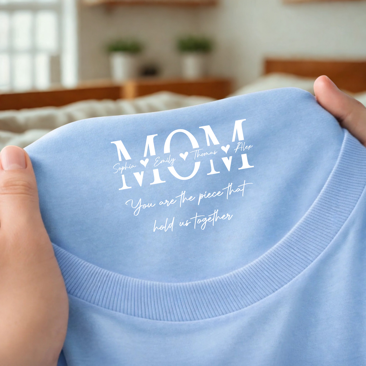 Mom, You Are The Piece That Hold Us Together Custom Kid Name  Neck Print Shirt CH07 910932